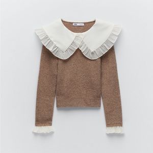 EUC👕  Zara Peter Pan Collar Ruffled Cuff Sweater  SZ-M